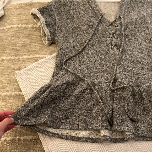 Maven West Grey Peplum Lace Up Top - Picture 3 of 5